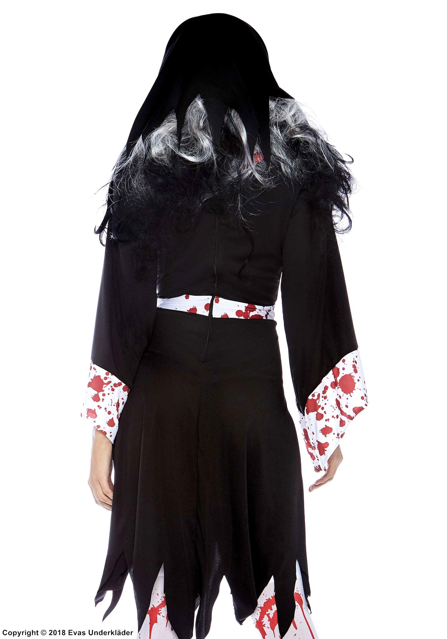 Scary nun, costume dress, tatters, blood splatter